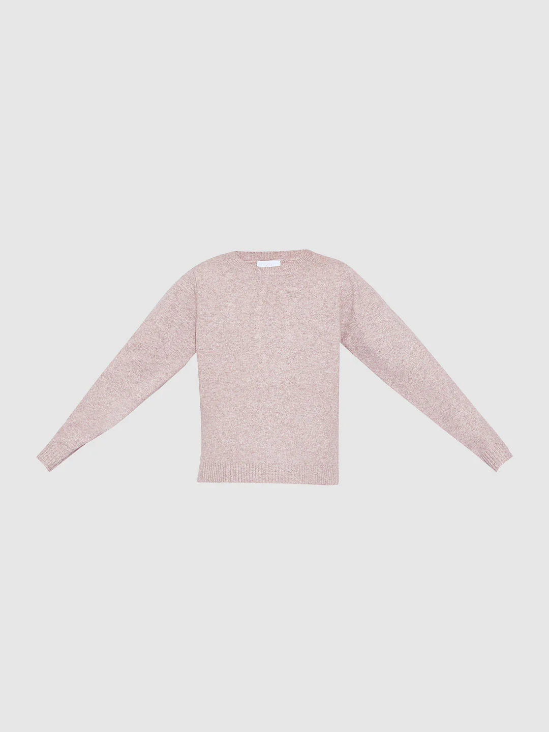 Girls Pink Melange O-Neck Pullover - Image 6