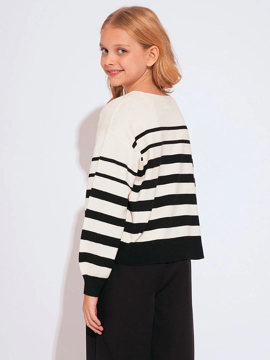 Girls Beige Striped Pullover - Image 3