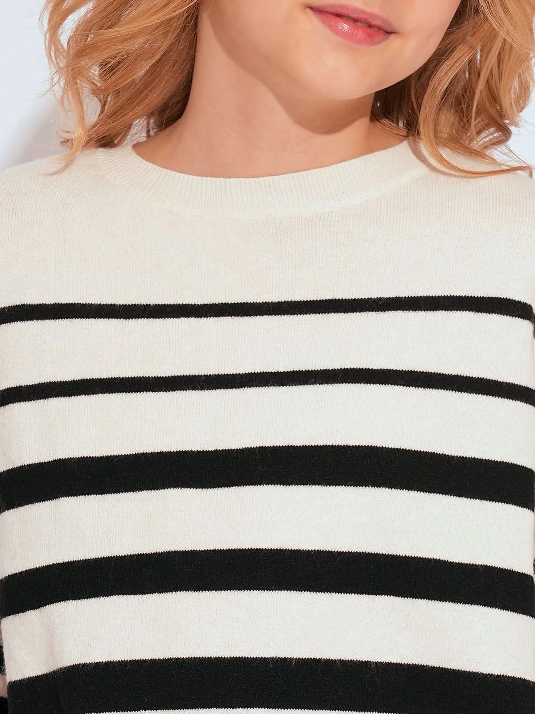 Girls Beige Striped Pullover - Image 4