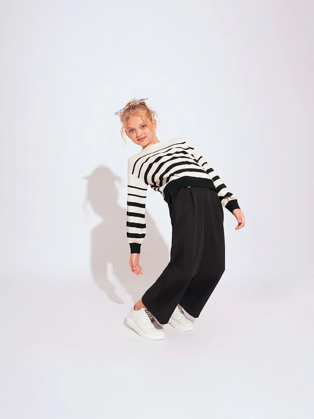 Girls Beige Striped Pullover - Image 5