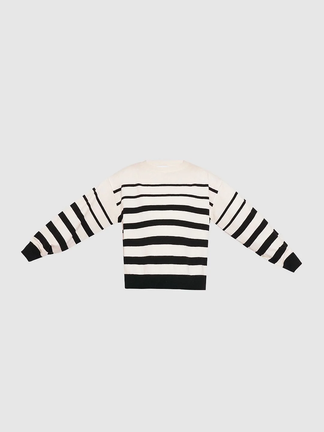Girls Beige Striped Pullover - Image 6