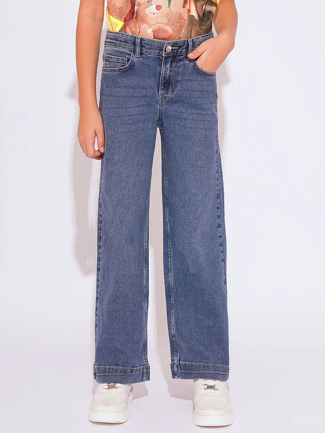 Girls Blue Wide Leg Jeans - Image 2