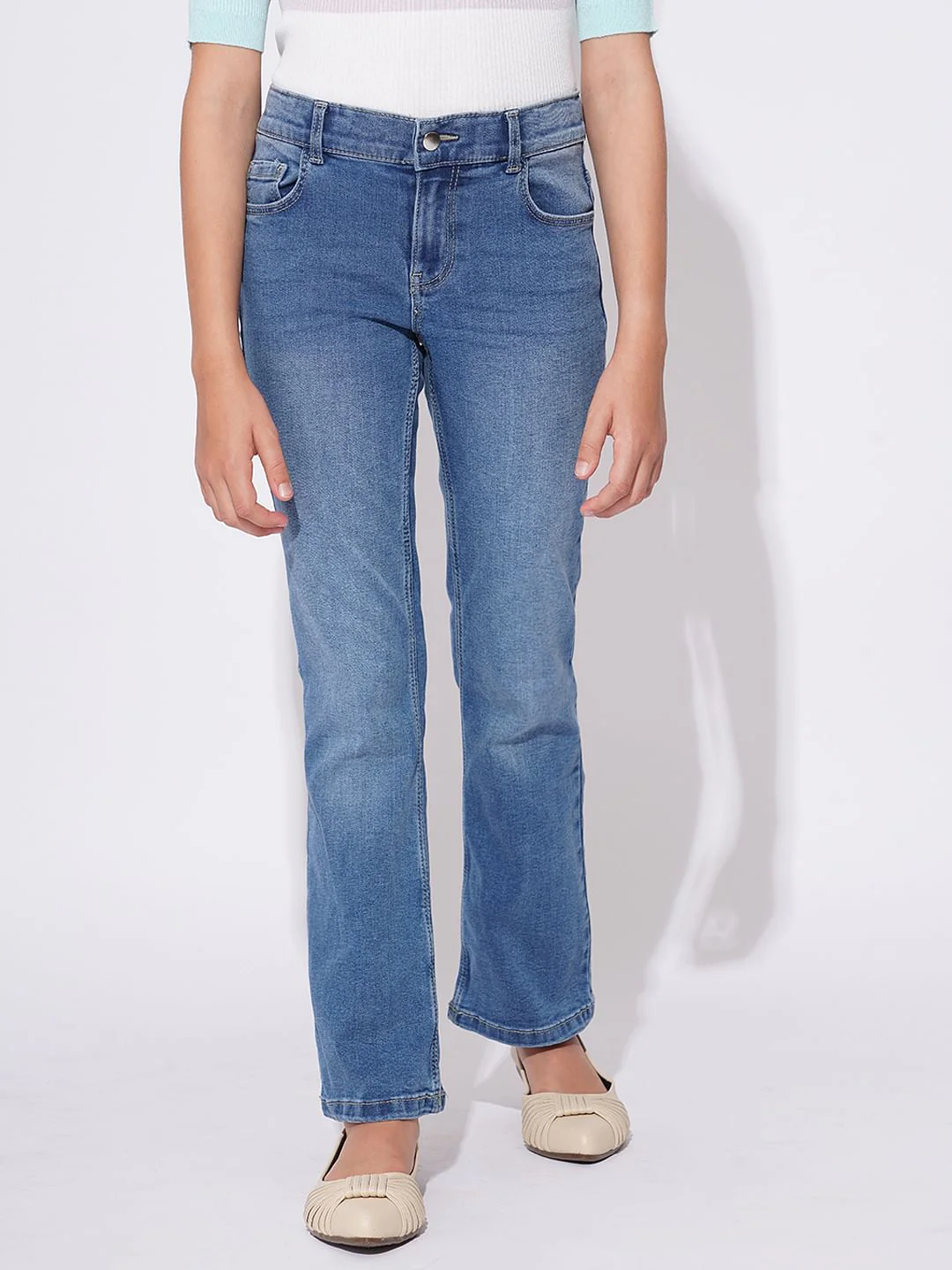 Girls Blue Bootcut Jeans - Image 2