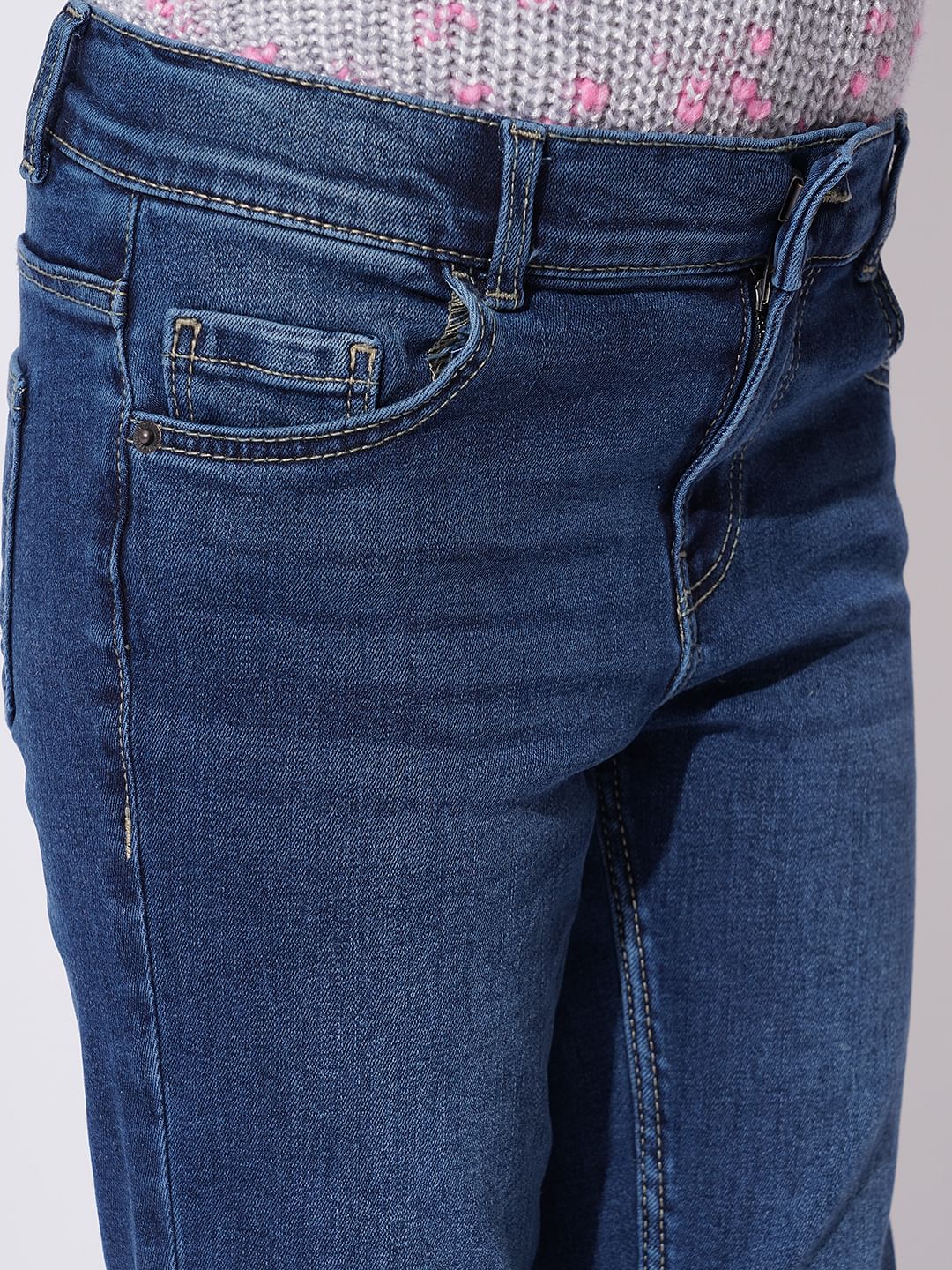 Girls Dark Blue Bootcut Jeans - Image 4