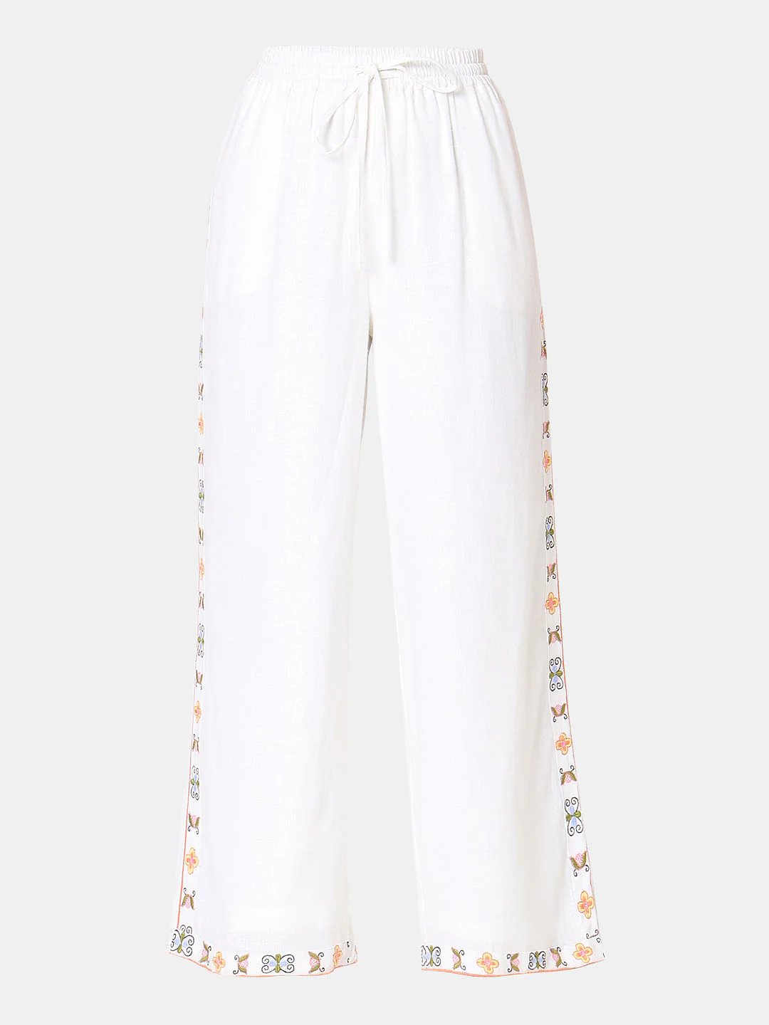 White High Rise Embroidered Co-Ord Set Pants - Image 7