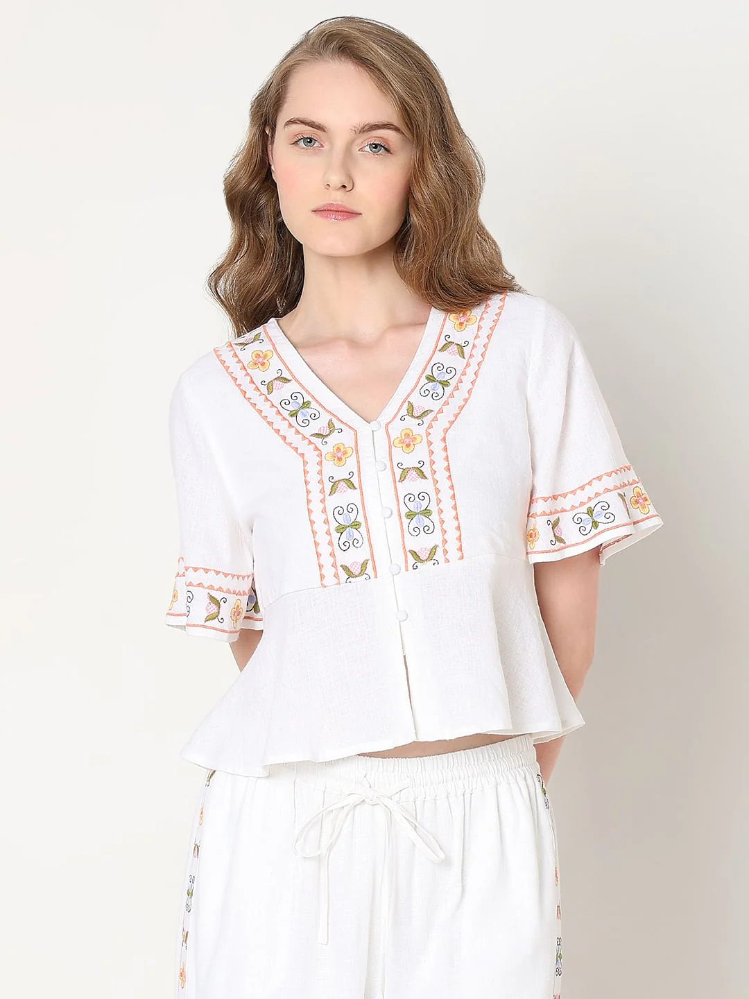 White Embroidered Co-Ord Set Top - Image 2