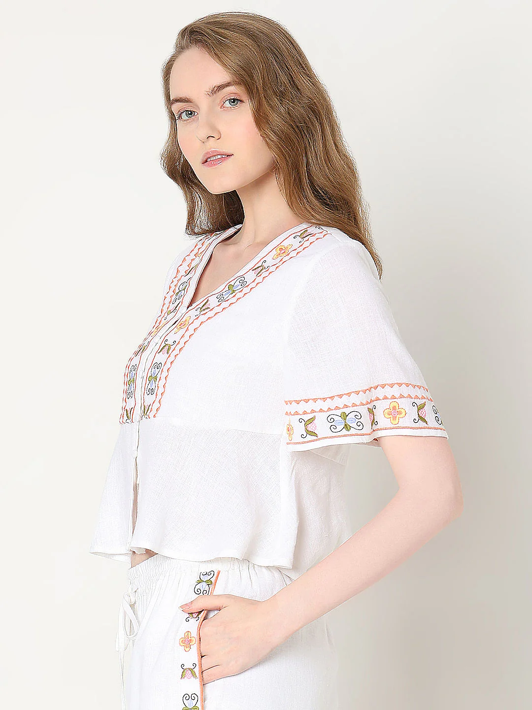 White Embroidered Co-Ord Set Top - Image 3