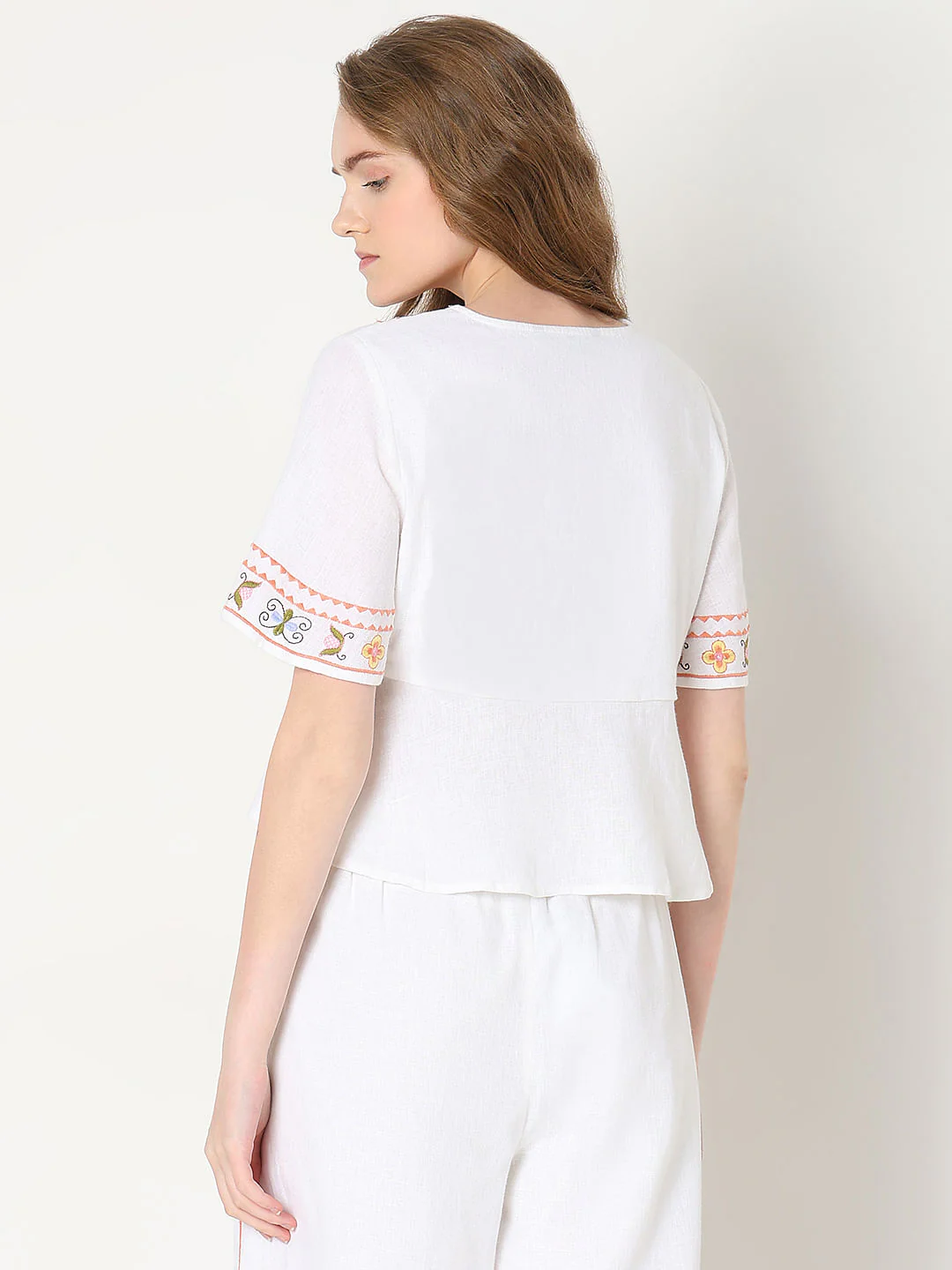 White Embroidered Co-Ord Set Top - Image 4