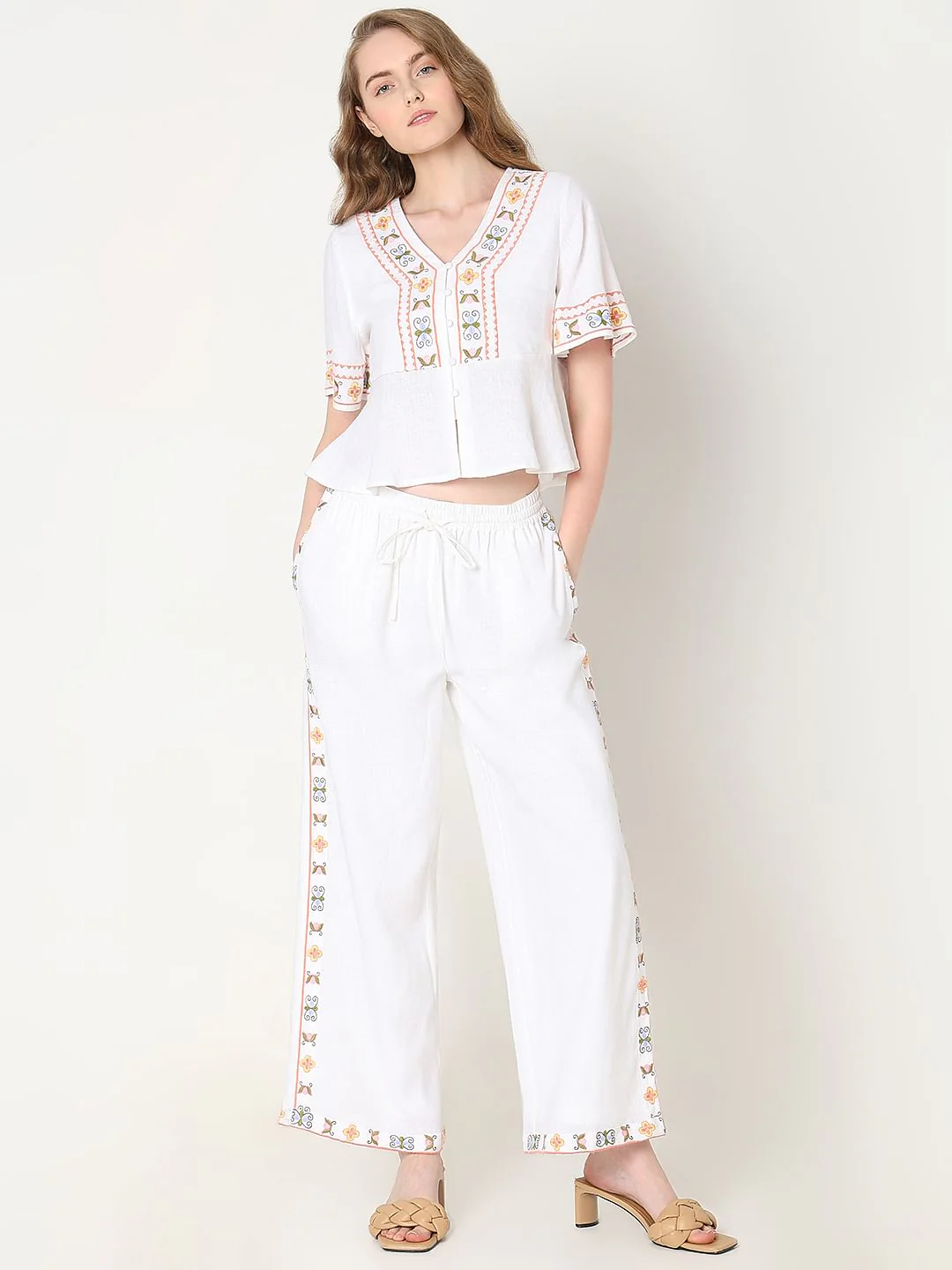 White Embroidered Co-Ord Set Top - Image 5