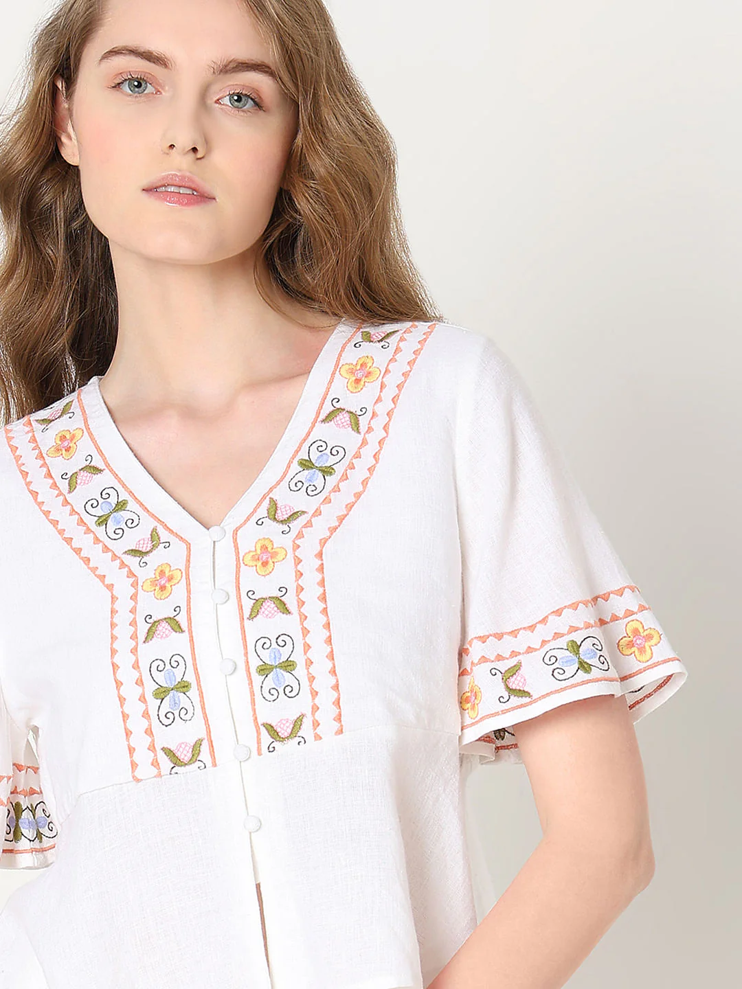 White Embroidered Co-Ord Set Top - Image 6