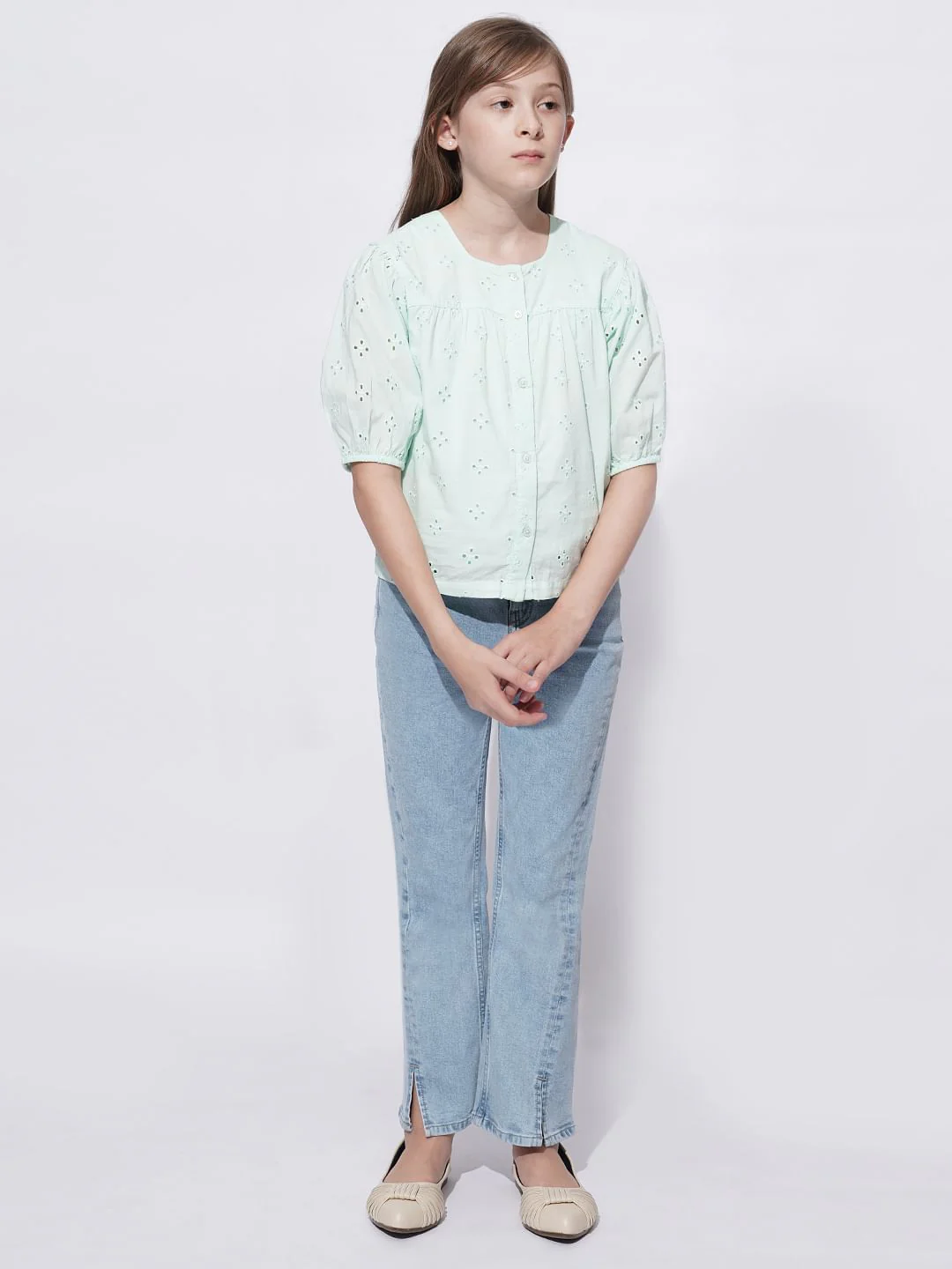 Girls Mint Green Schiffli Cotton Top - Image 5
