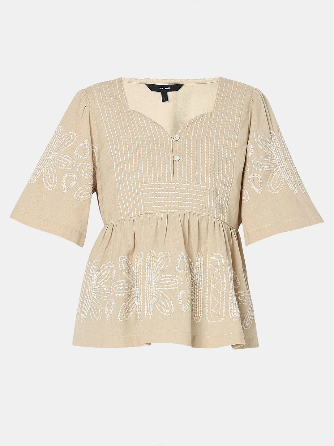 Beige Stitch Detail Peplum Top - Image 7