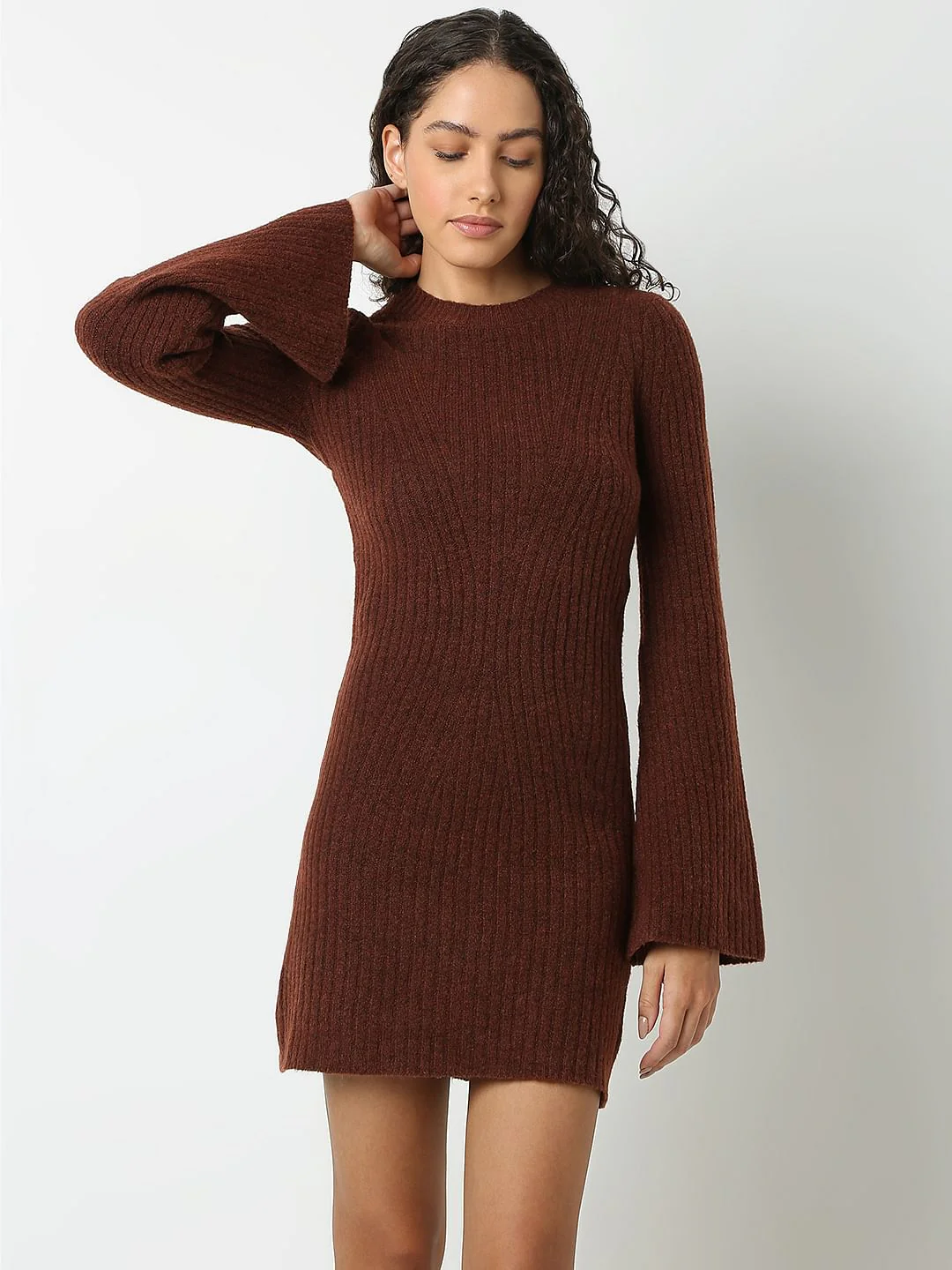 Brown Knitted Mini Dress - Image 2