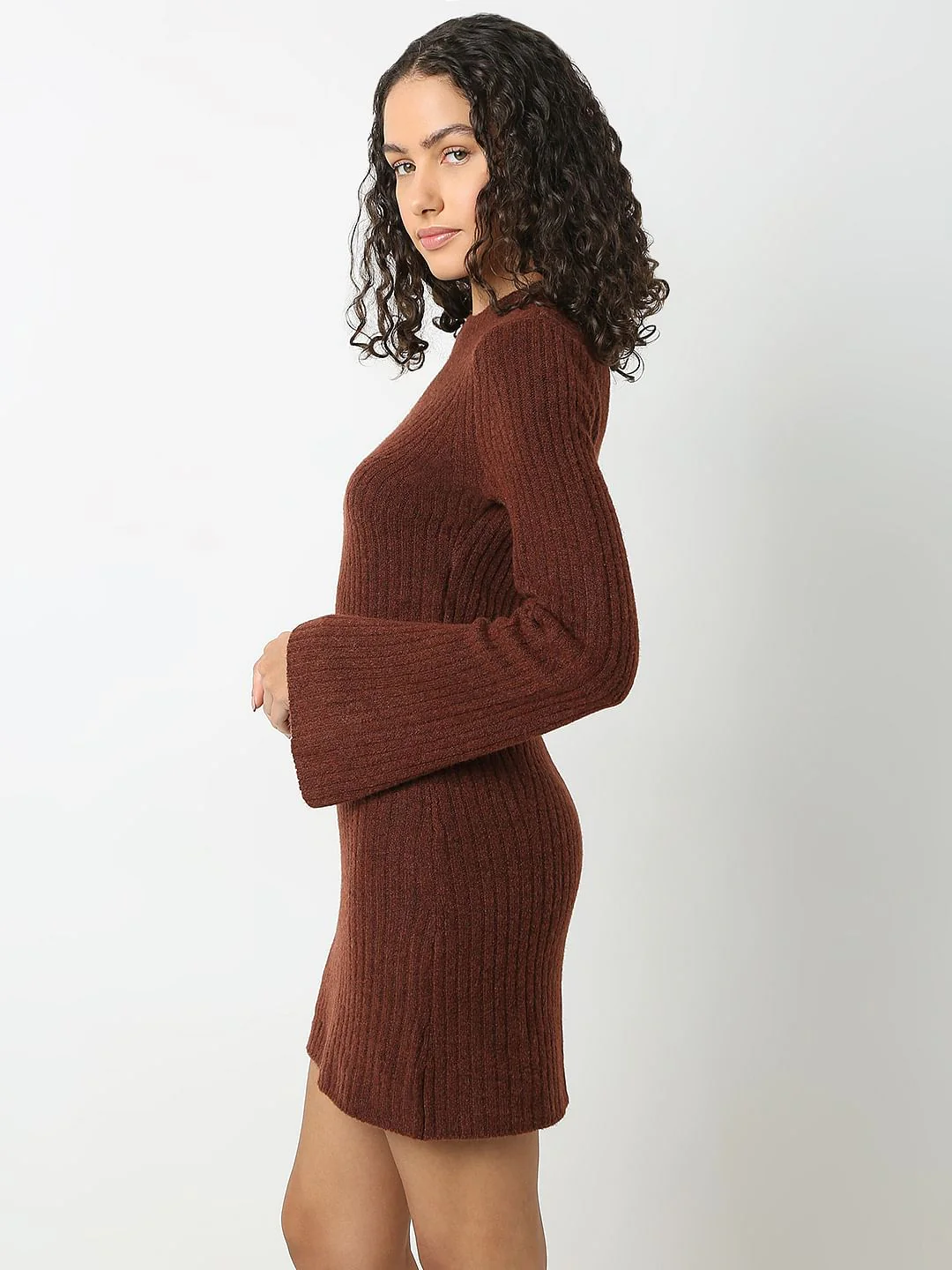 Brown Knitted Mini Dress - Image 3