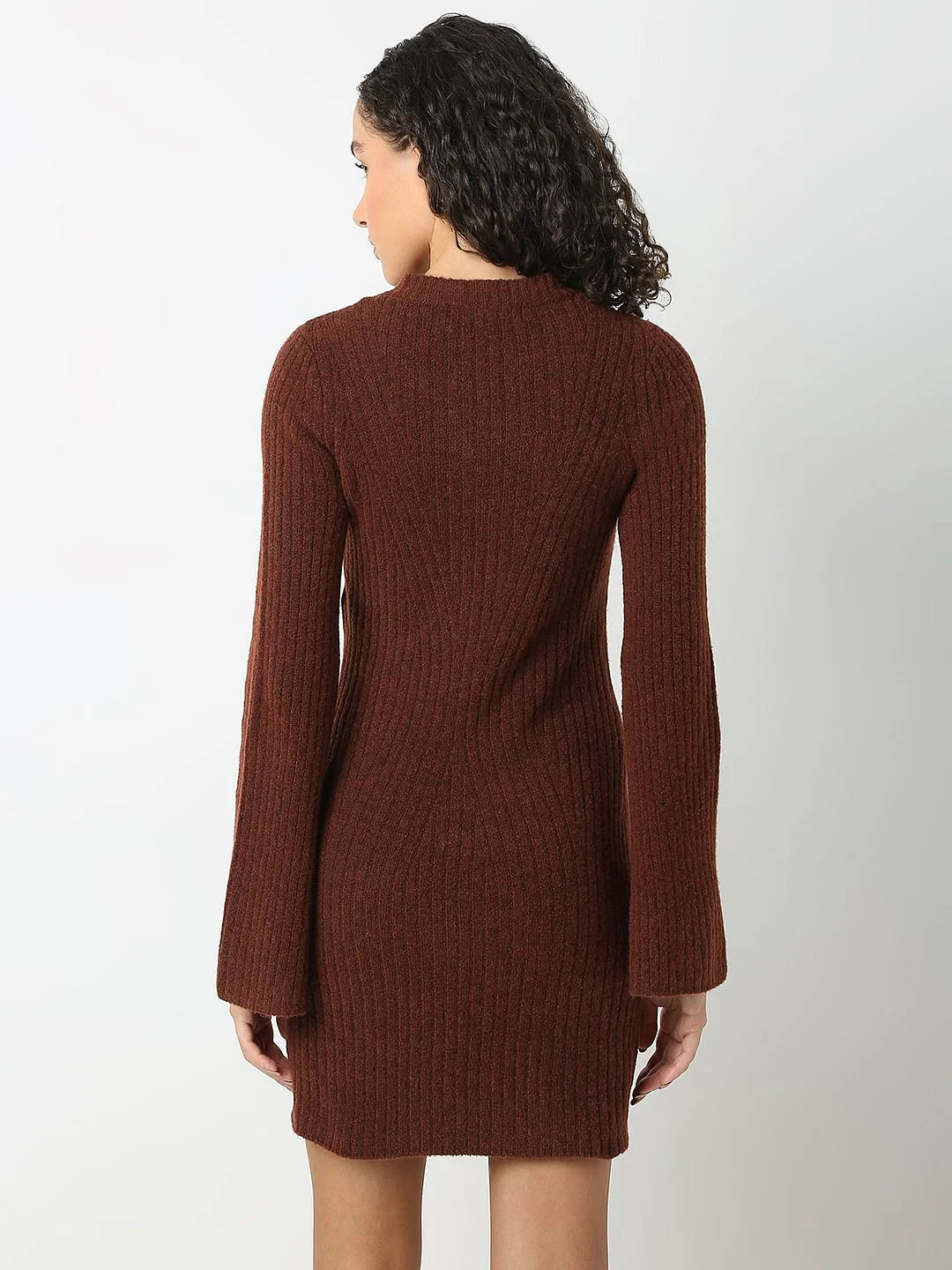 Brown Knitted Mini Dress - Image 4