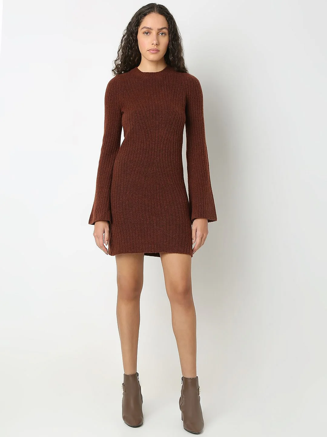 Brown Knitted Mini Dress - Image 5