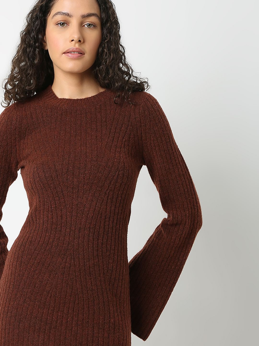 Brown Knitted Mini Dress - Image 6
