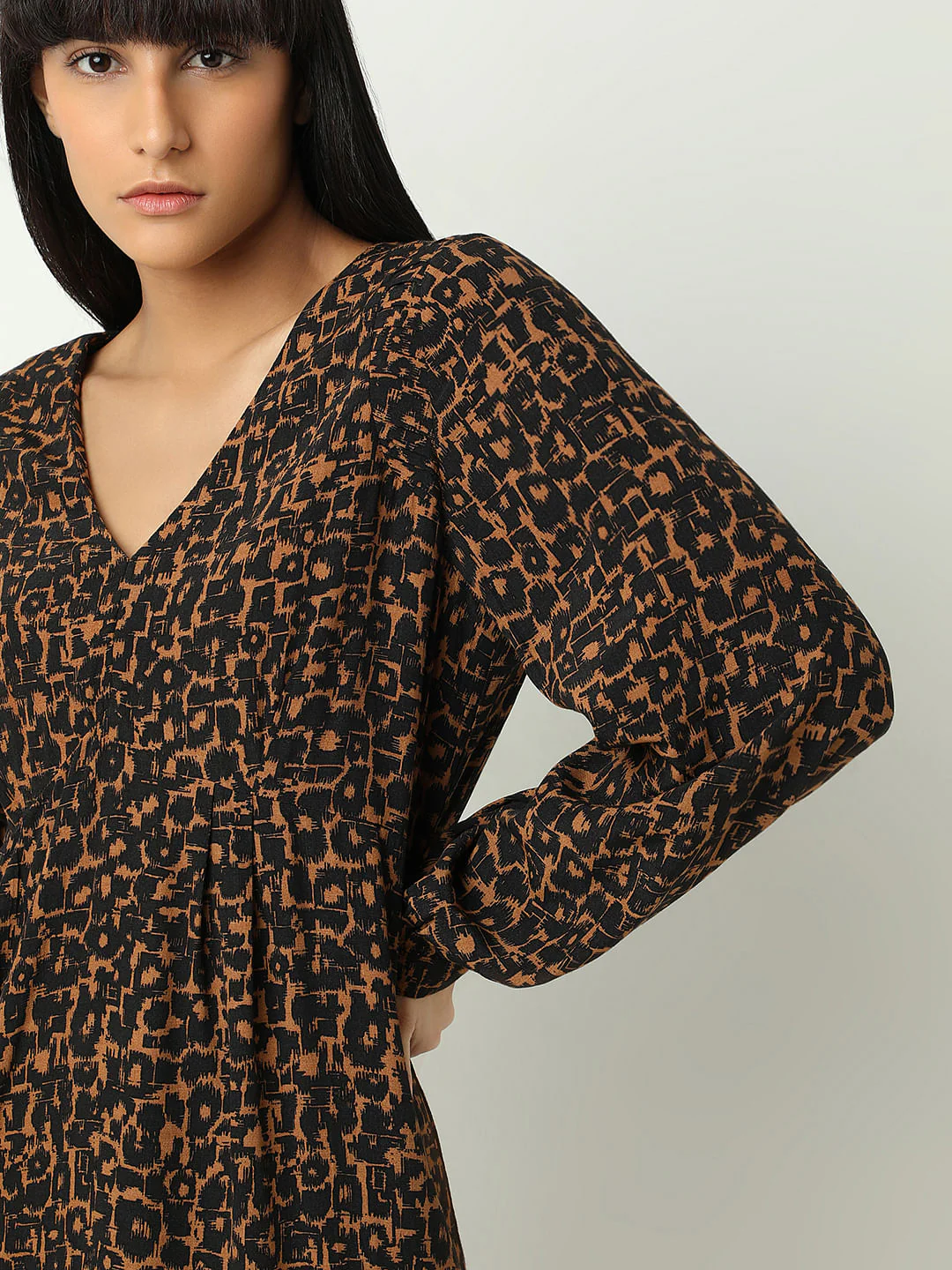 Brown Abstract Print Fit & Flare Dress - Image 6