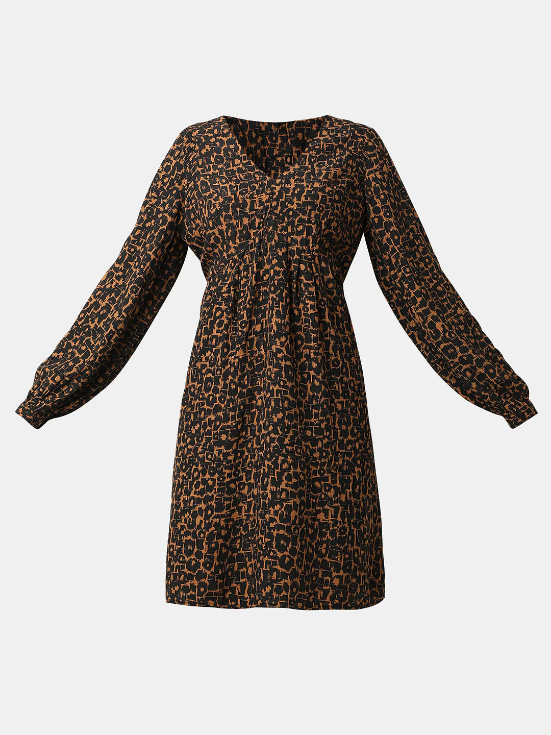 Brown Abstract Print Fit & Flare Dress - Image 7