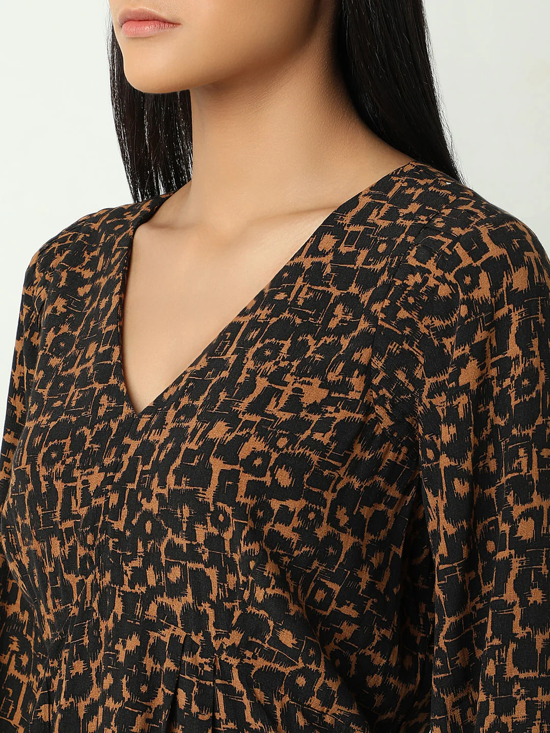 Brown Abstract Print Fit & Flare Dress - Image 8