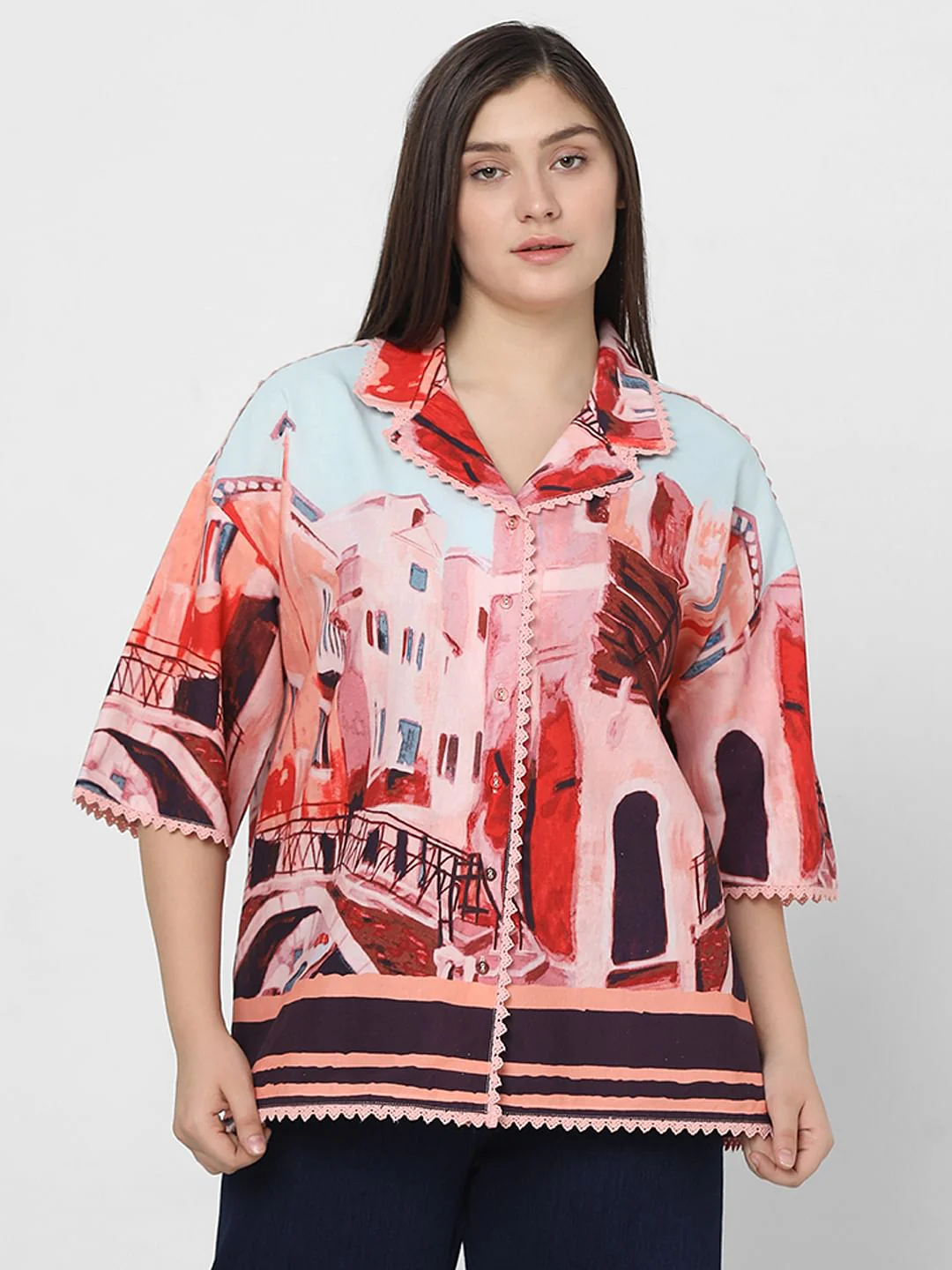 Curve Pink Amalfi Coast Print Shirt - Image 2