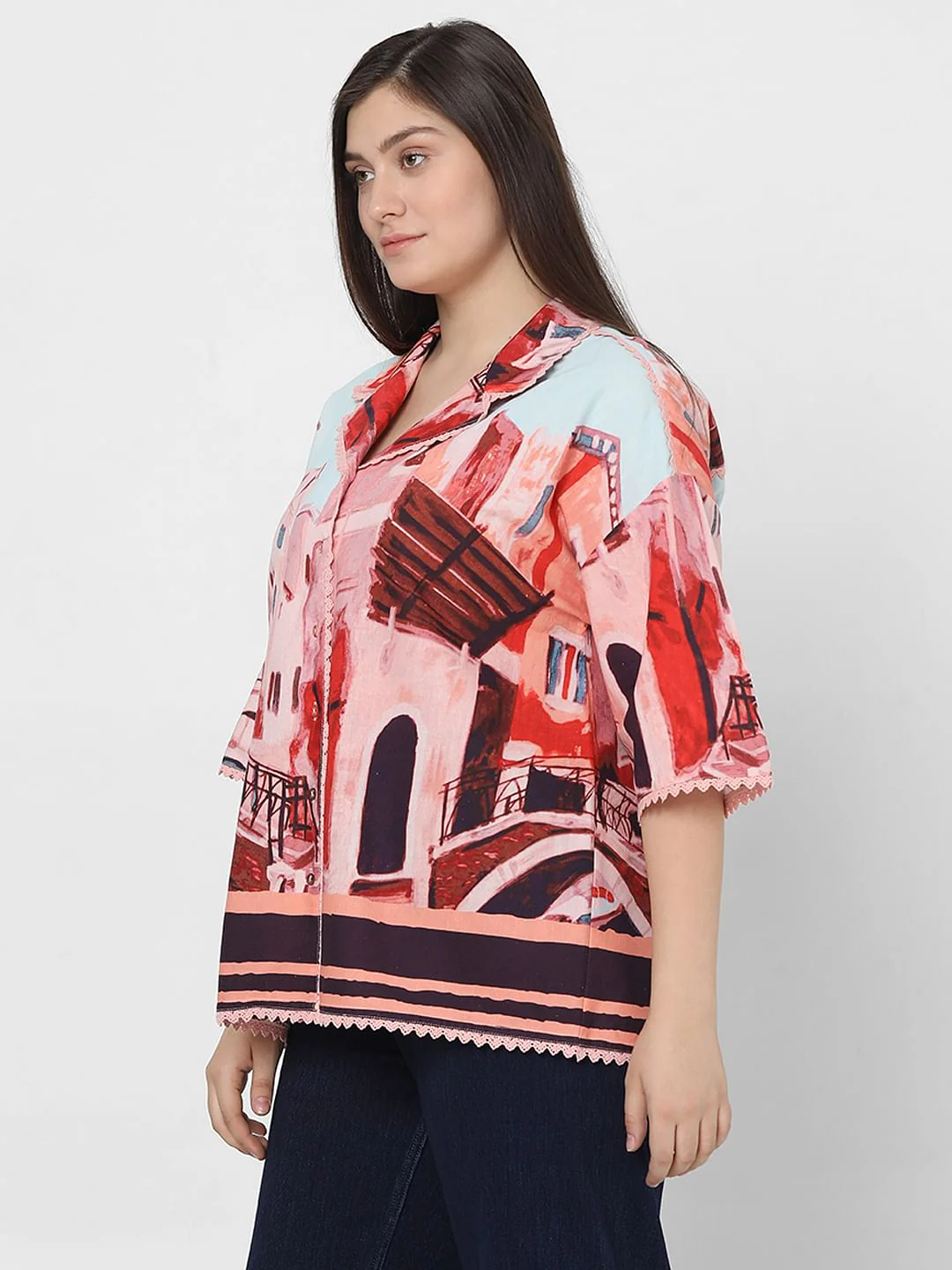 Curve Pink Amalfi Coast Print Shirt - Image 3