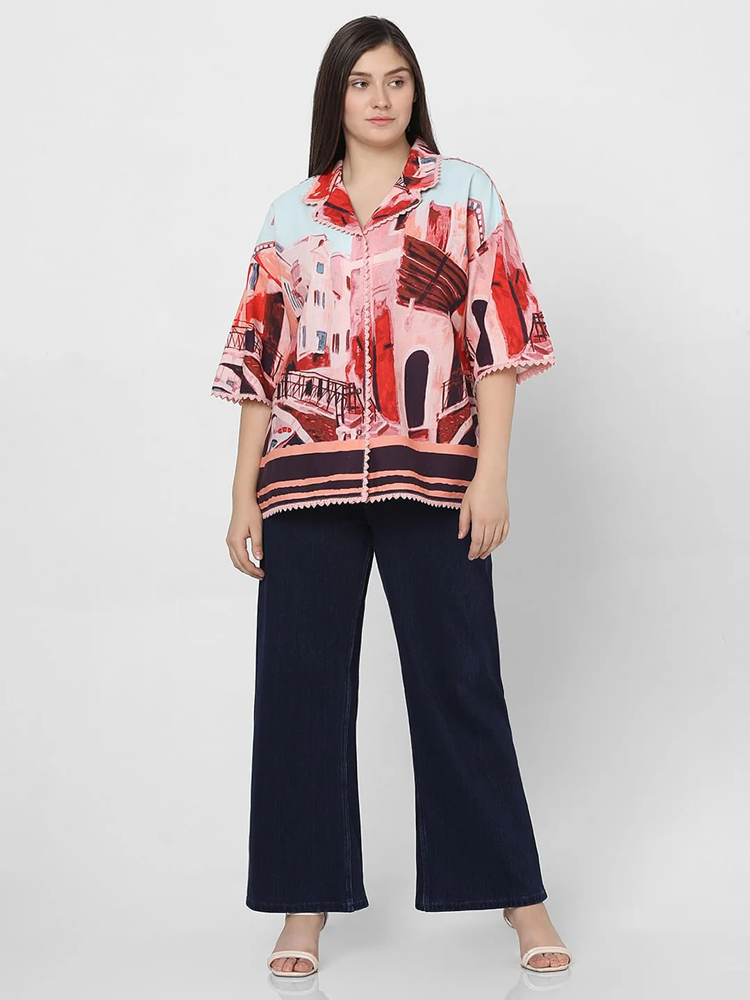 Curve Pink Amalfi Coast Print Shirt - Image 5