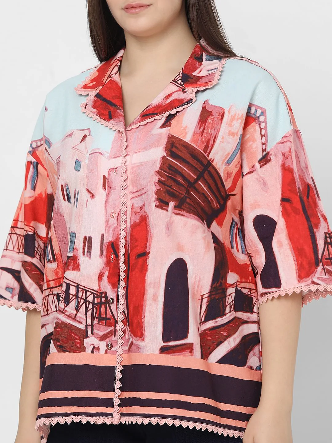 Curve Pink Amalfi Coast Print Shirt - Image 6