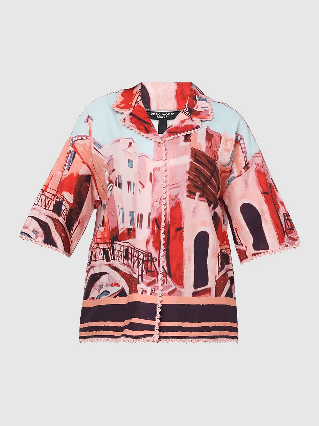 Curve Pink Amalfi Coast Print Shirt - Image 7