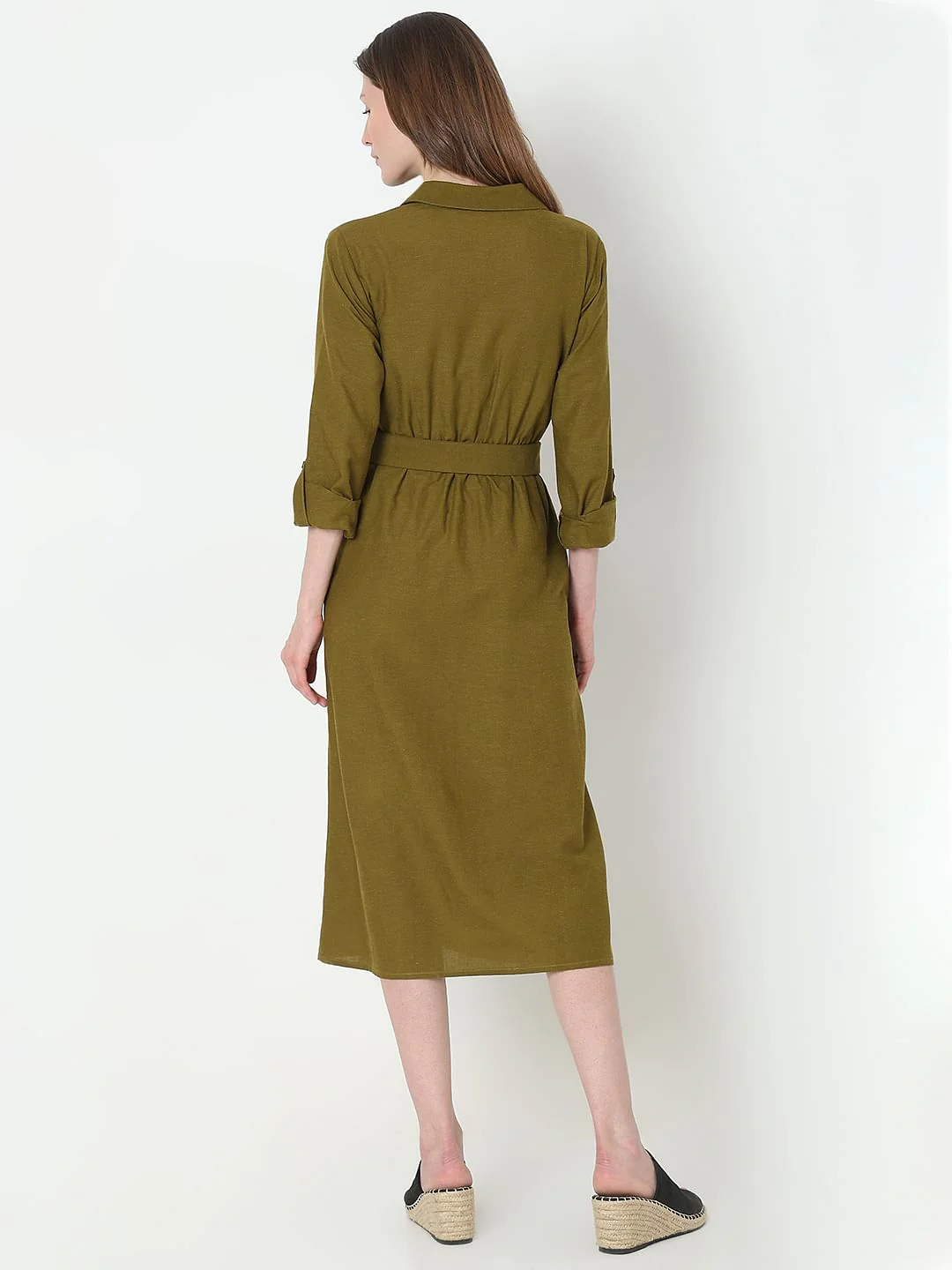 Olive Green Midi Shirt Dress - Image 4