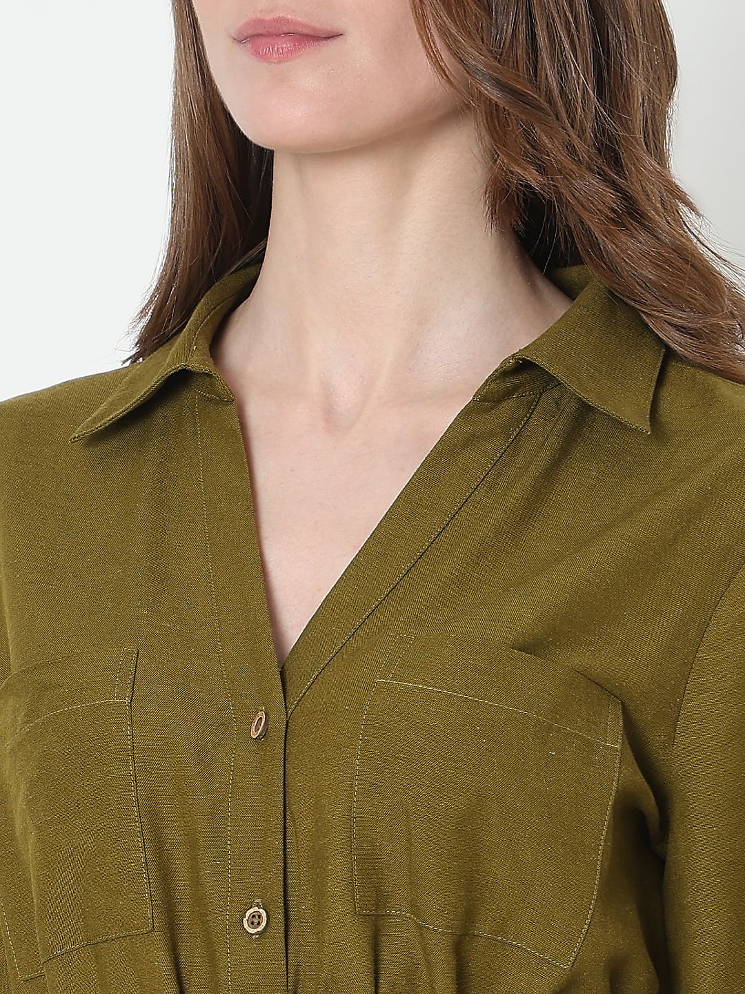 Olive Green Midi Shirt Dress - Image 7