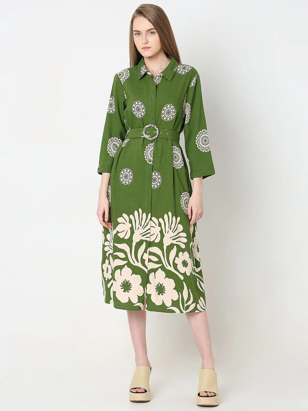 Green Printed Shirt Dress - Image 2