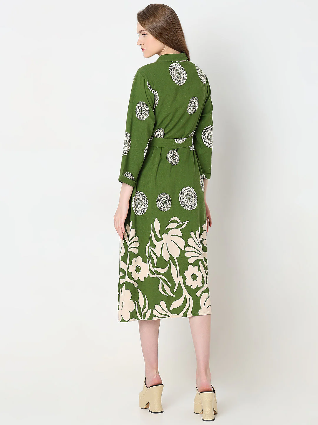 Green Printed Shirt Dress - Image 4