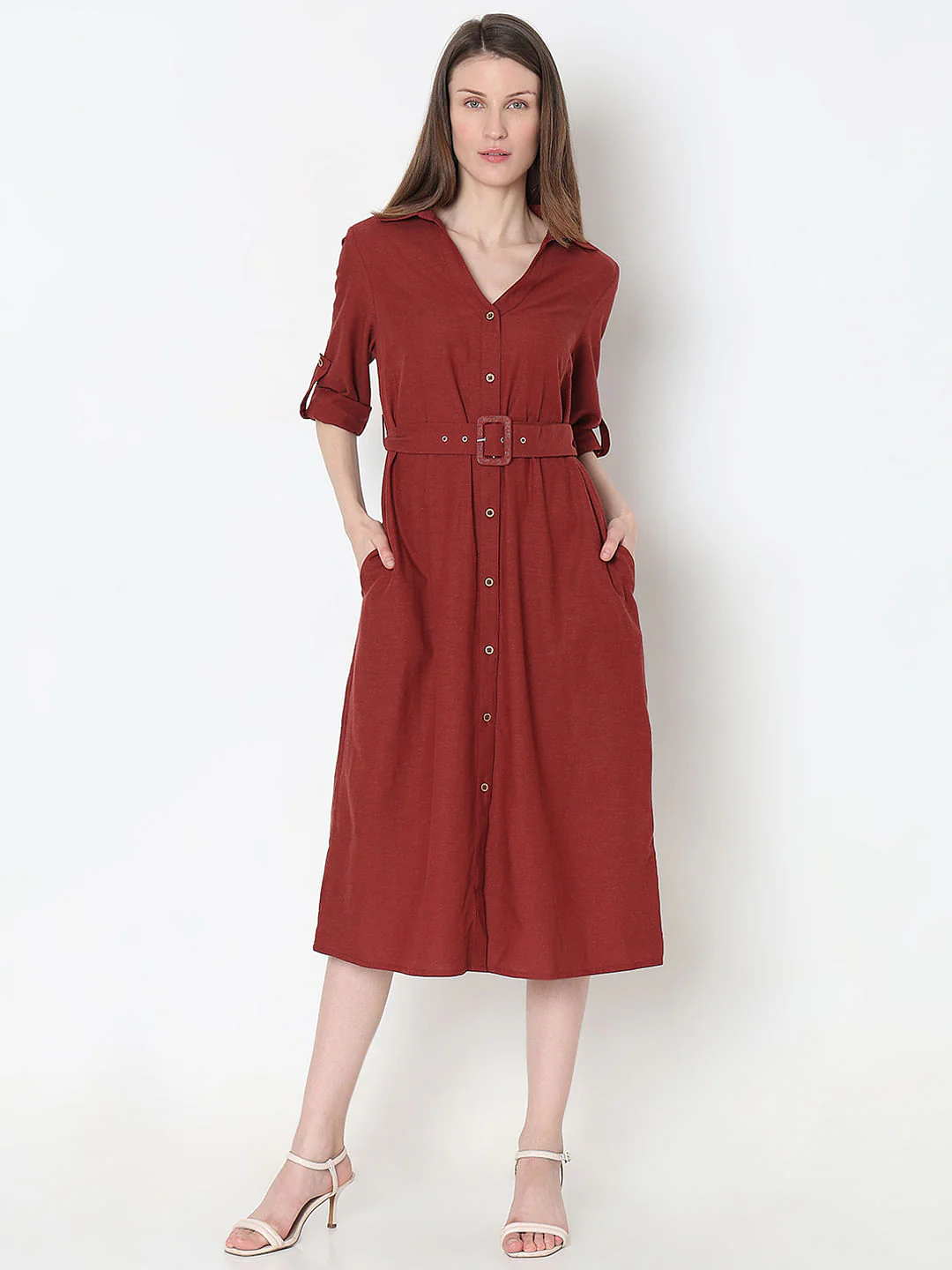 Dark Brown Midi Shirt Dress - Image 2