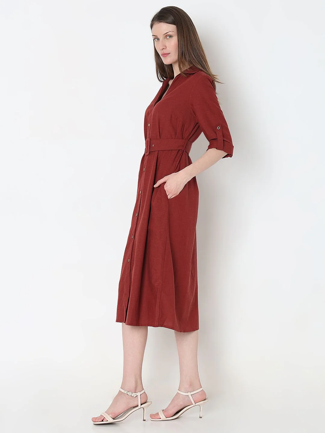 Dark Brown Midi Shirt Dress - Image 3
