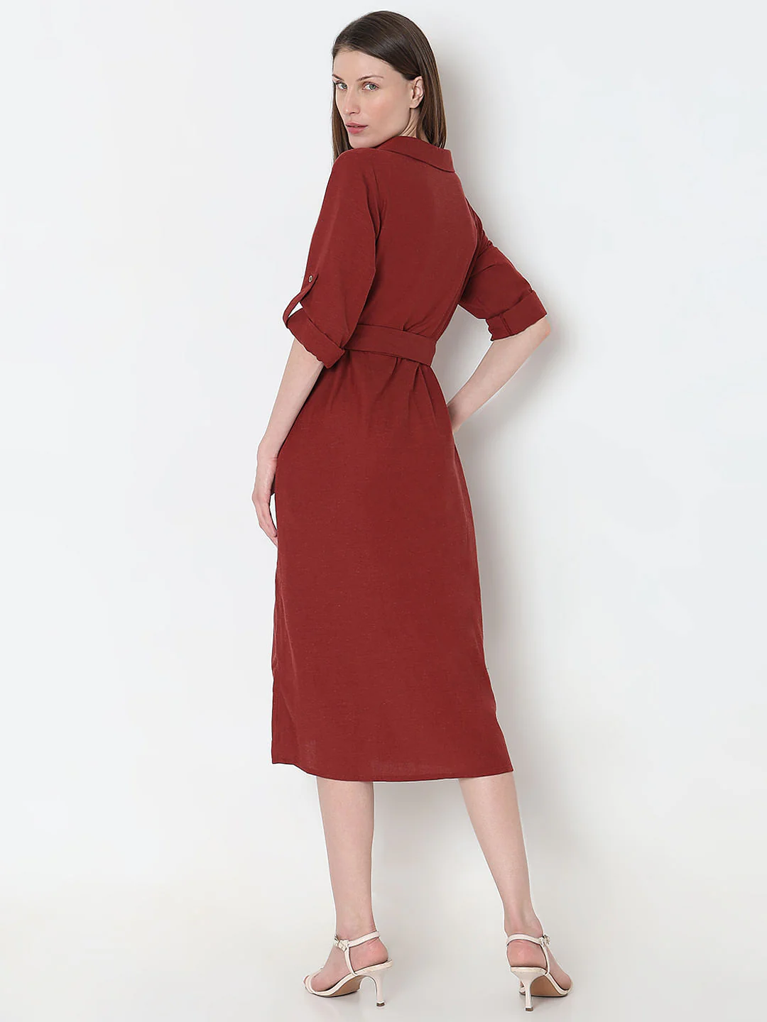 Dark Brown Midi Shirt Dress - Image 4