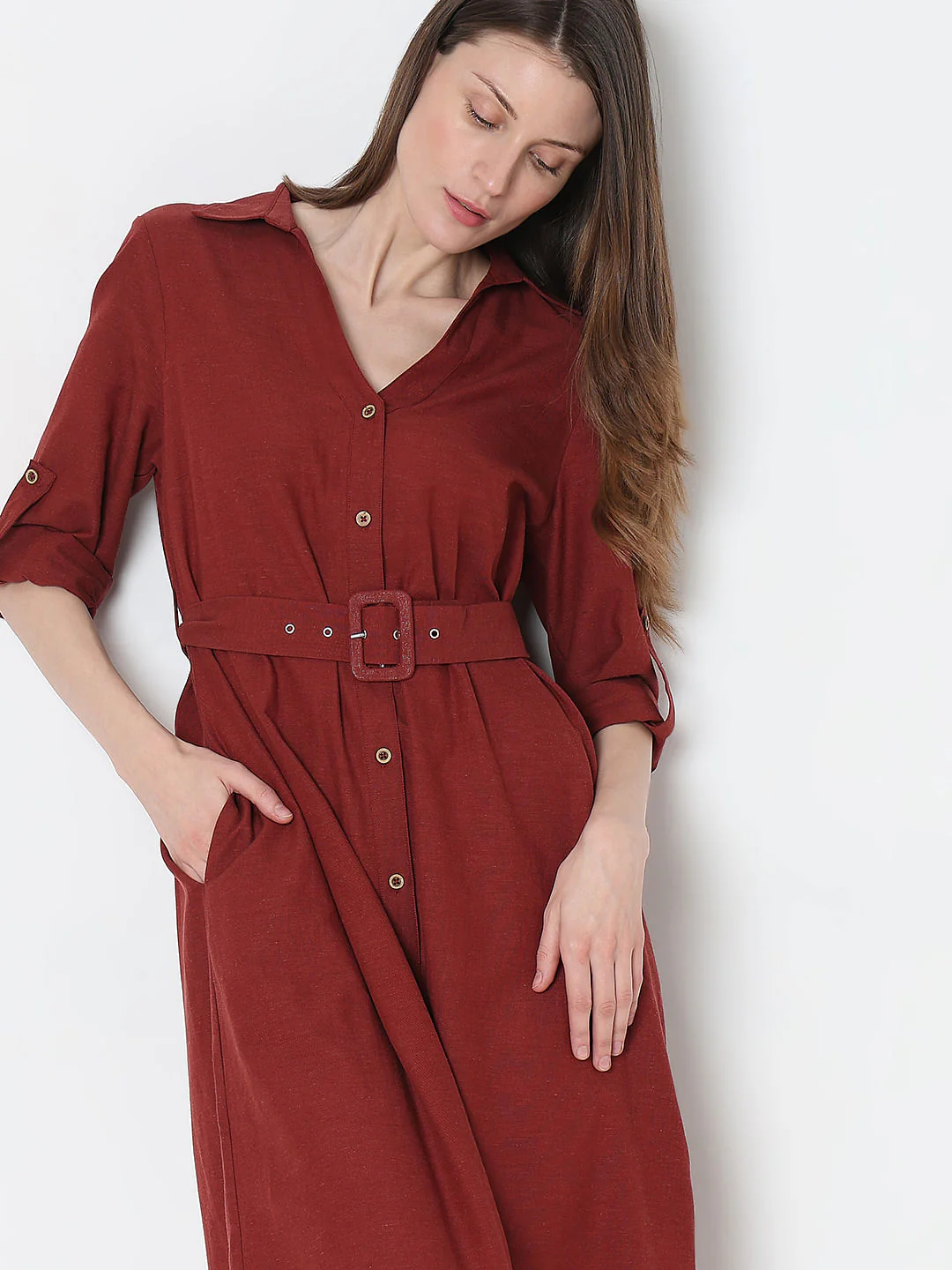 Dark Brown Midi Shirt Dress - Image 5