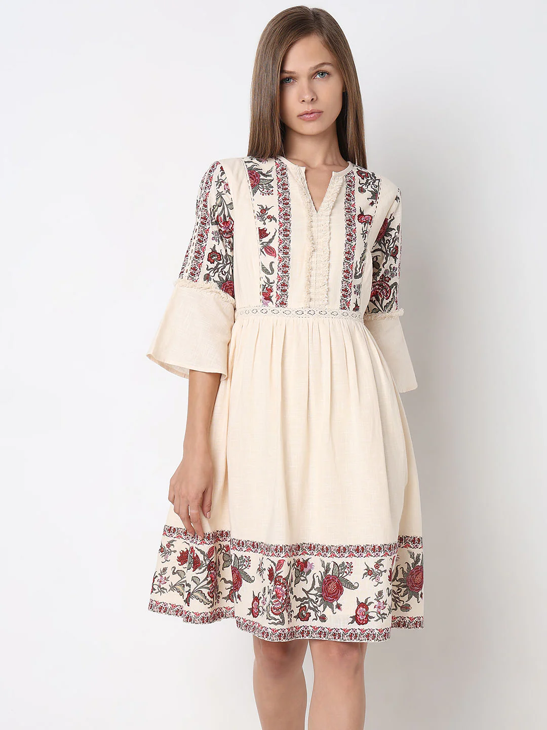 Ecru Abstract Print Dress - Image 2