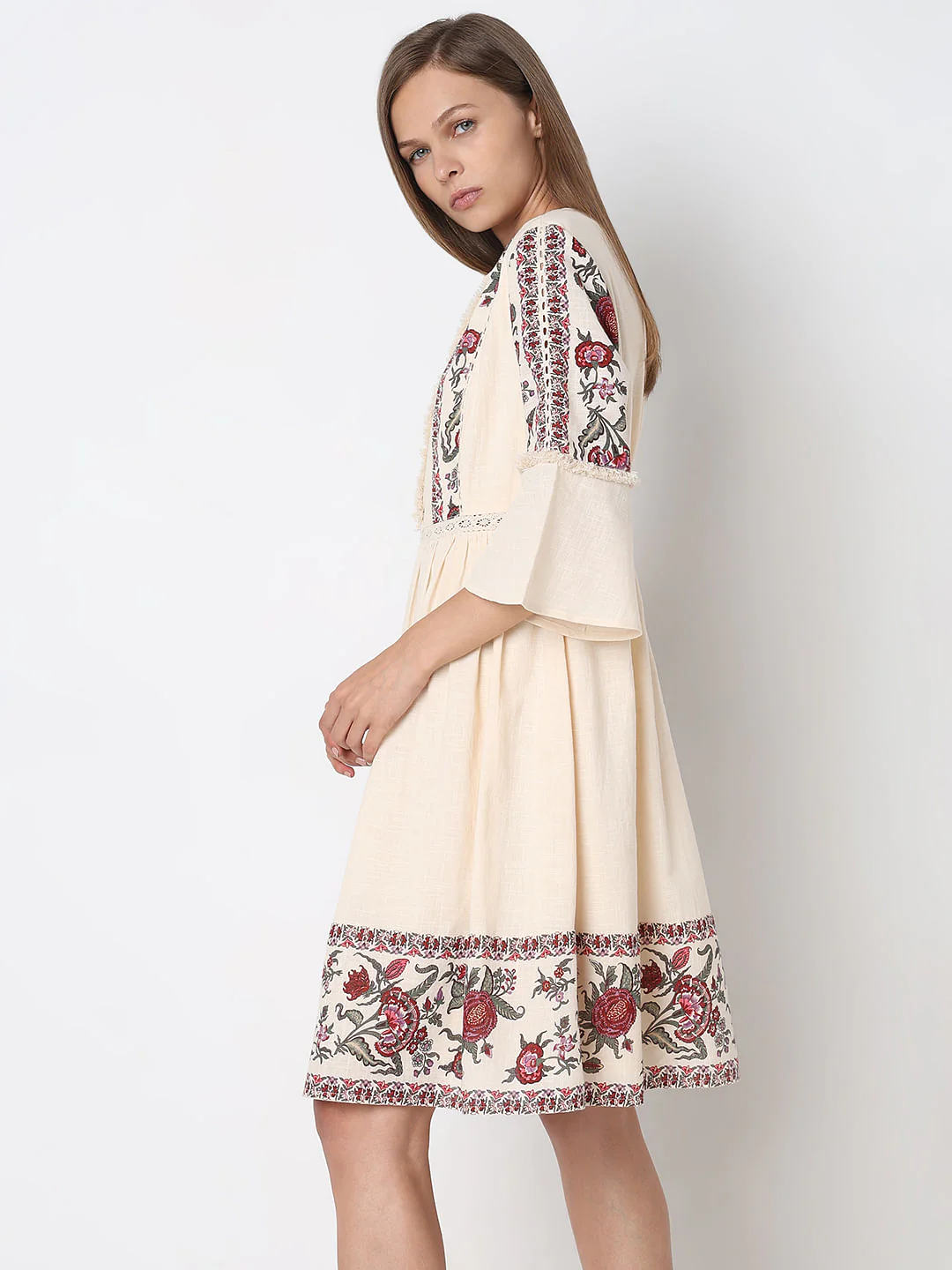 Ecru Abstract Print Dress - Image 3