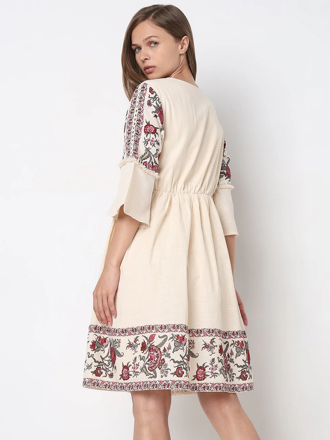 Ecru Abstract Print Dress - Image 4