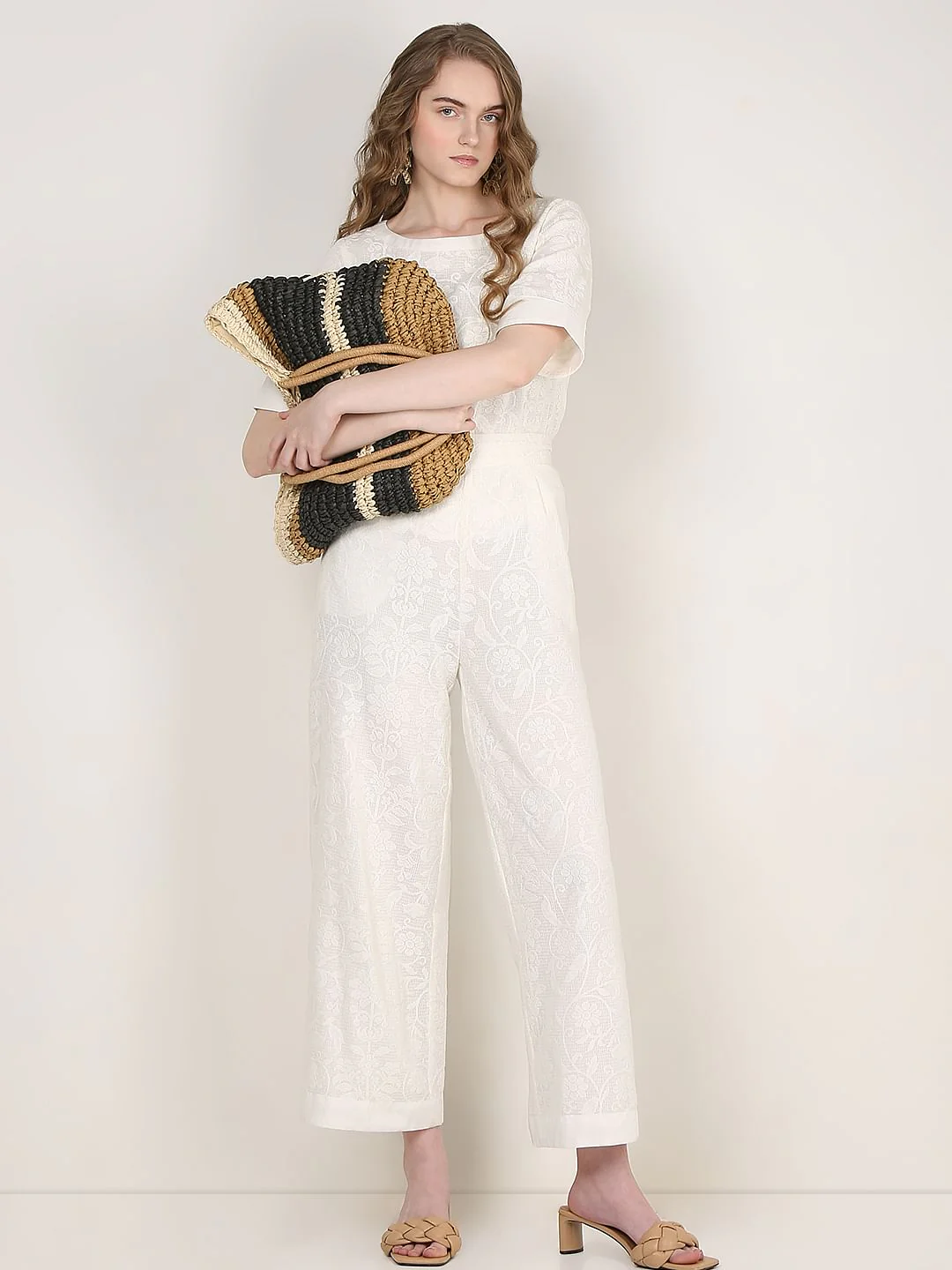 Off-White Textured Co-Ord Set Culottes