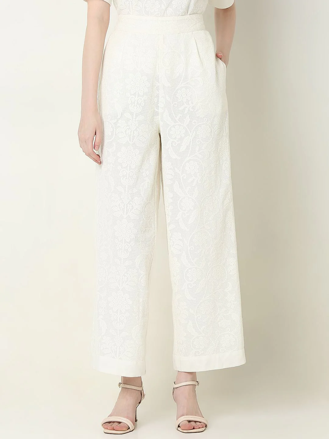 Off-White Textured Co-Ord Set Culottes - Image 2
