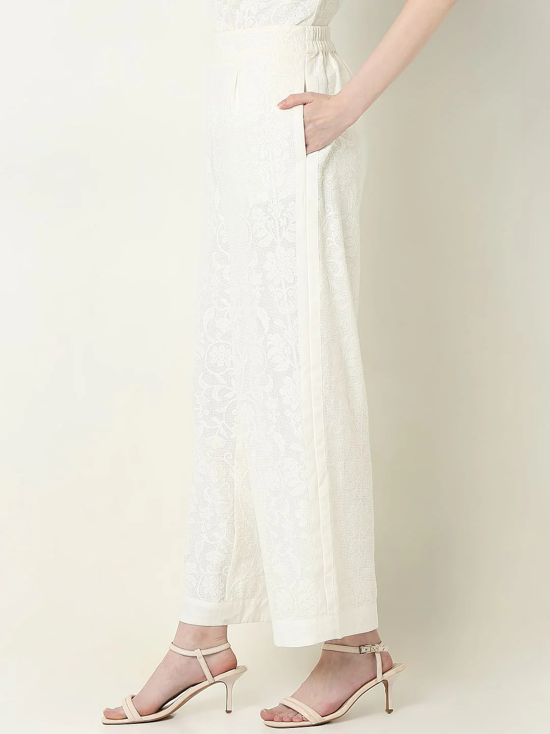 Off-White Textured Co-Ord Set Culottes - Image 3