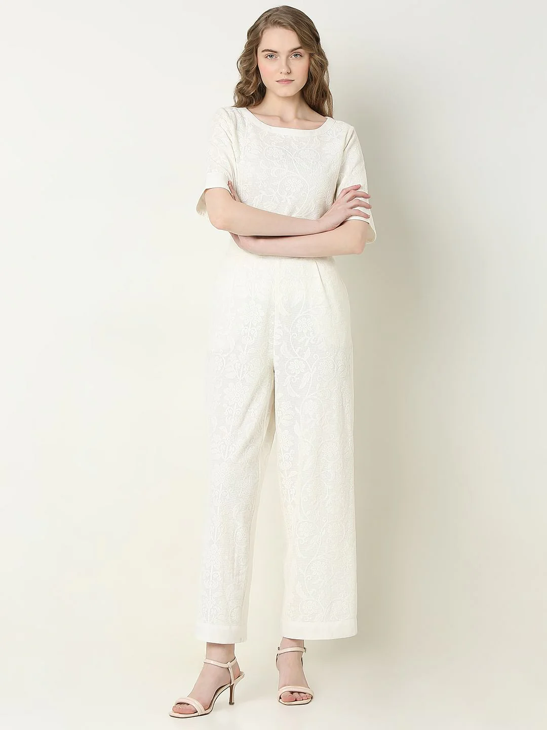 Off-White Textured Co-Ord Set Culottes - Image 5