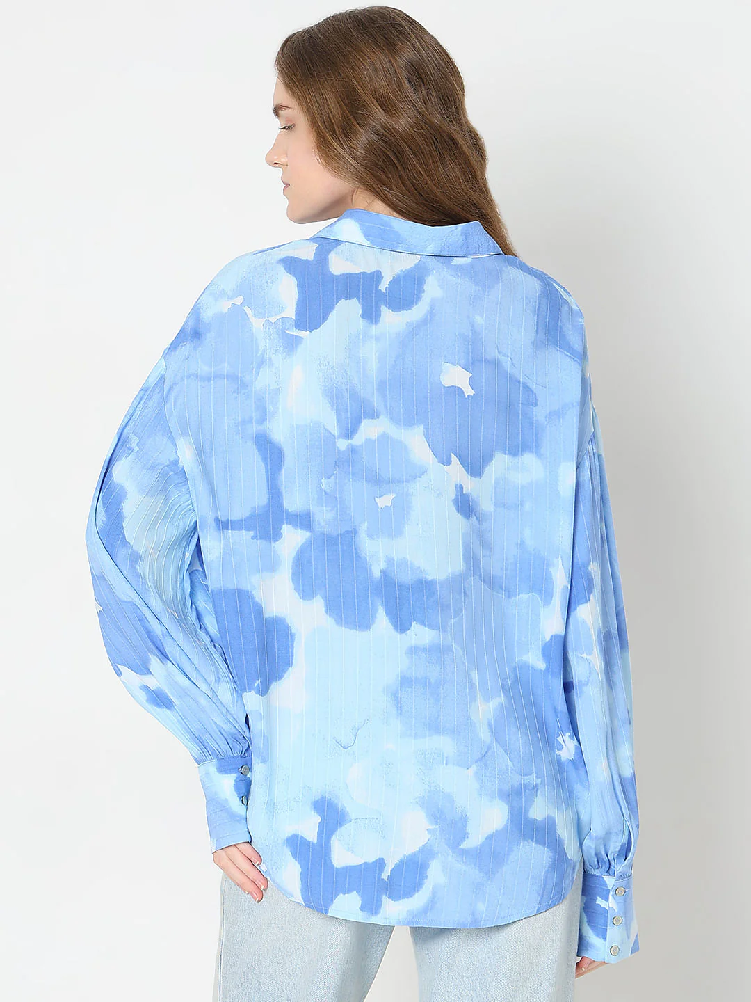 Blue Printed Asymmetric Shirt - Image 4