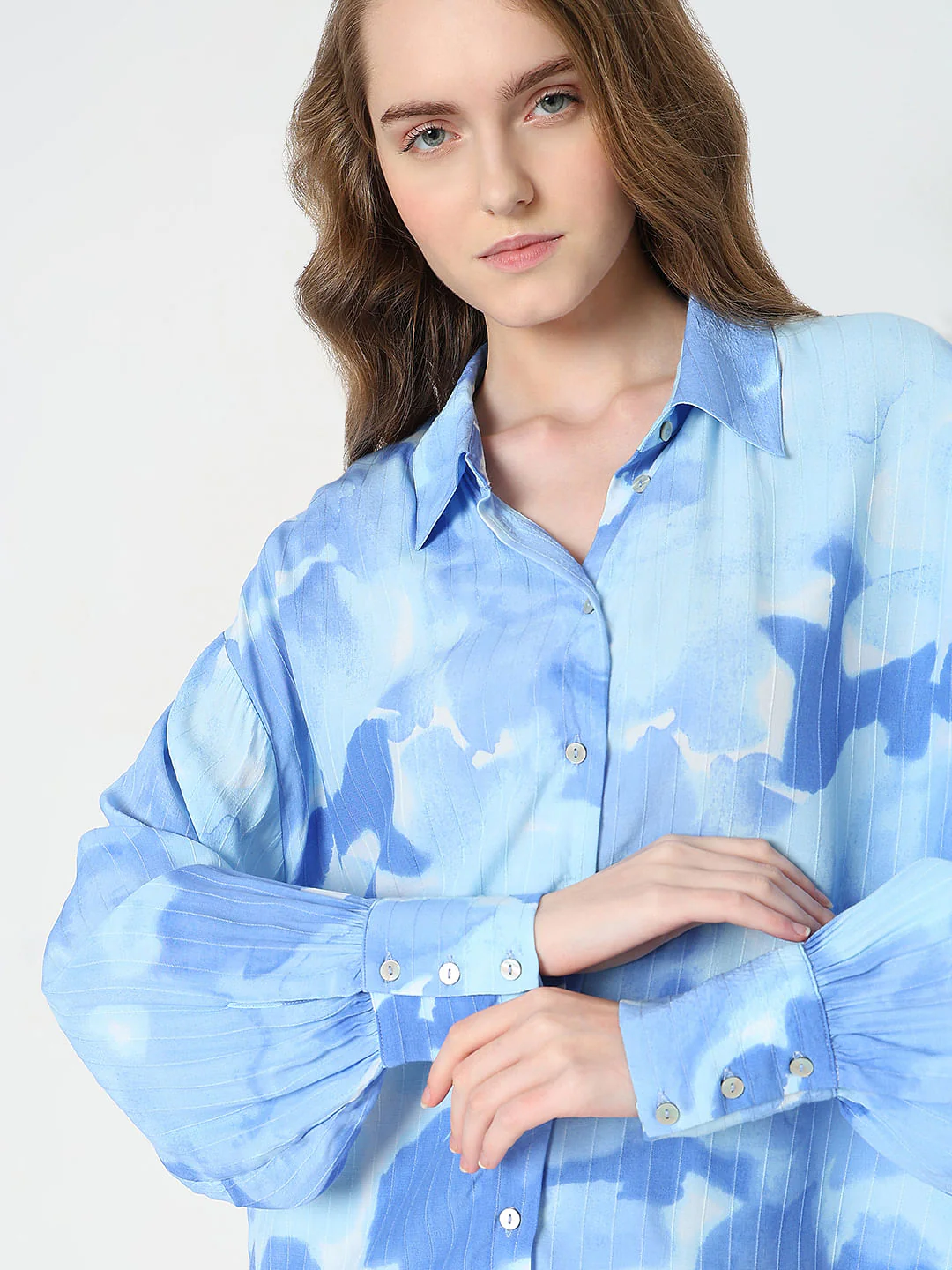 Blue Printed Asymmetric Shirt - Image 6
