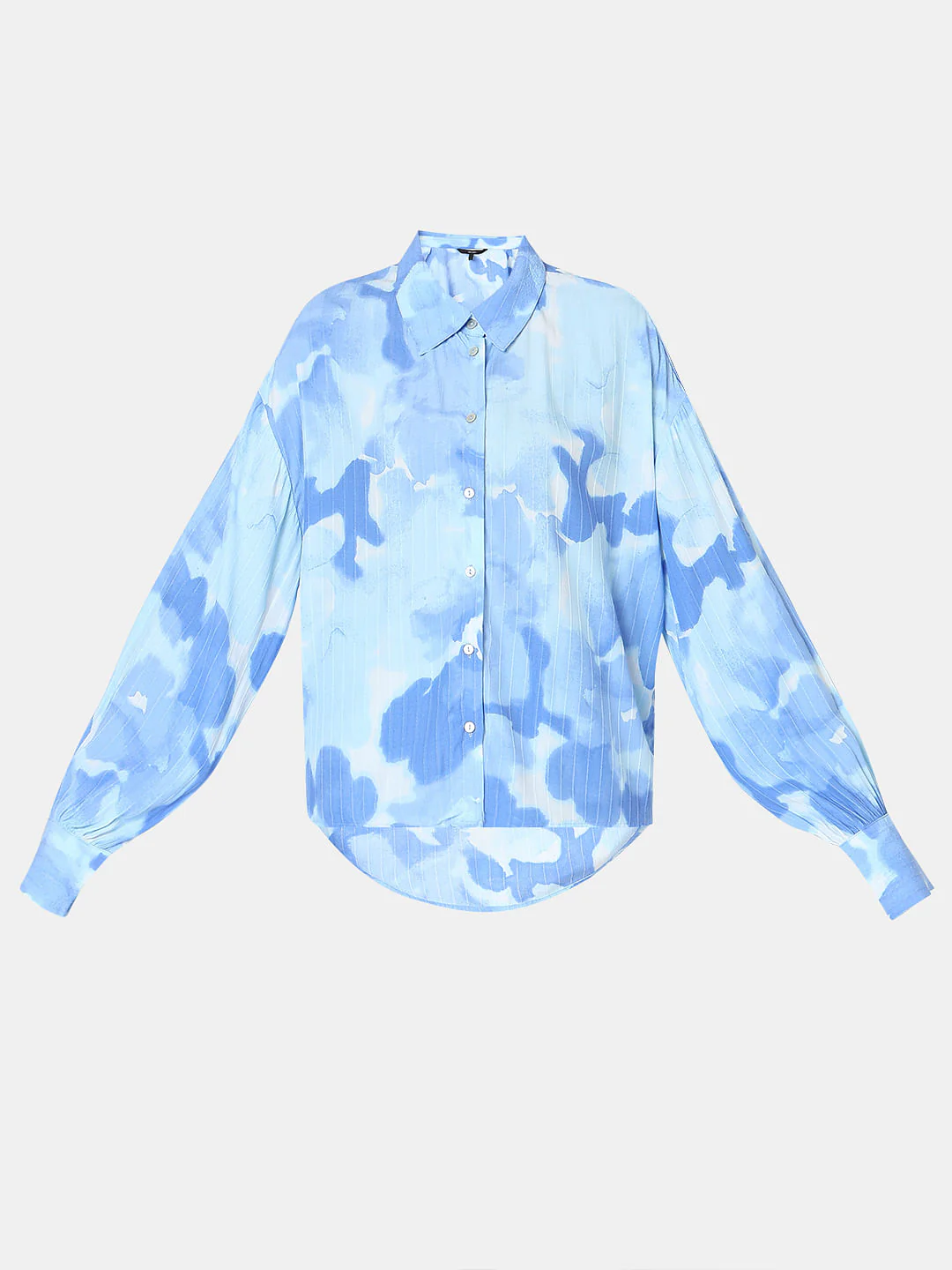Blue Printed Asymmetric Shirt - Image 7