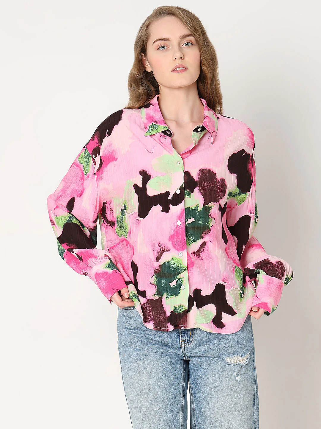 Pink Printed Asymmetric Shirt - Image 2