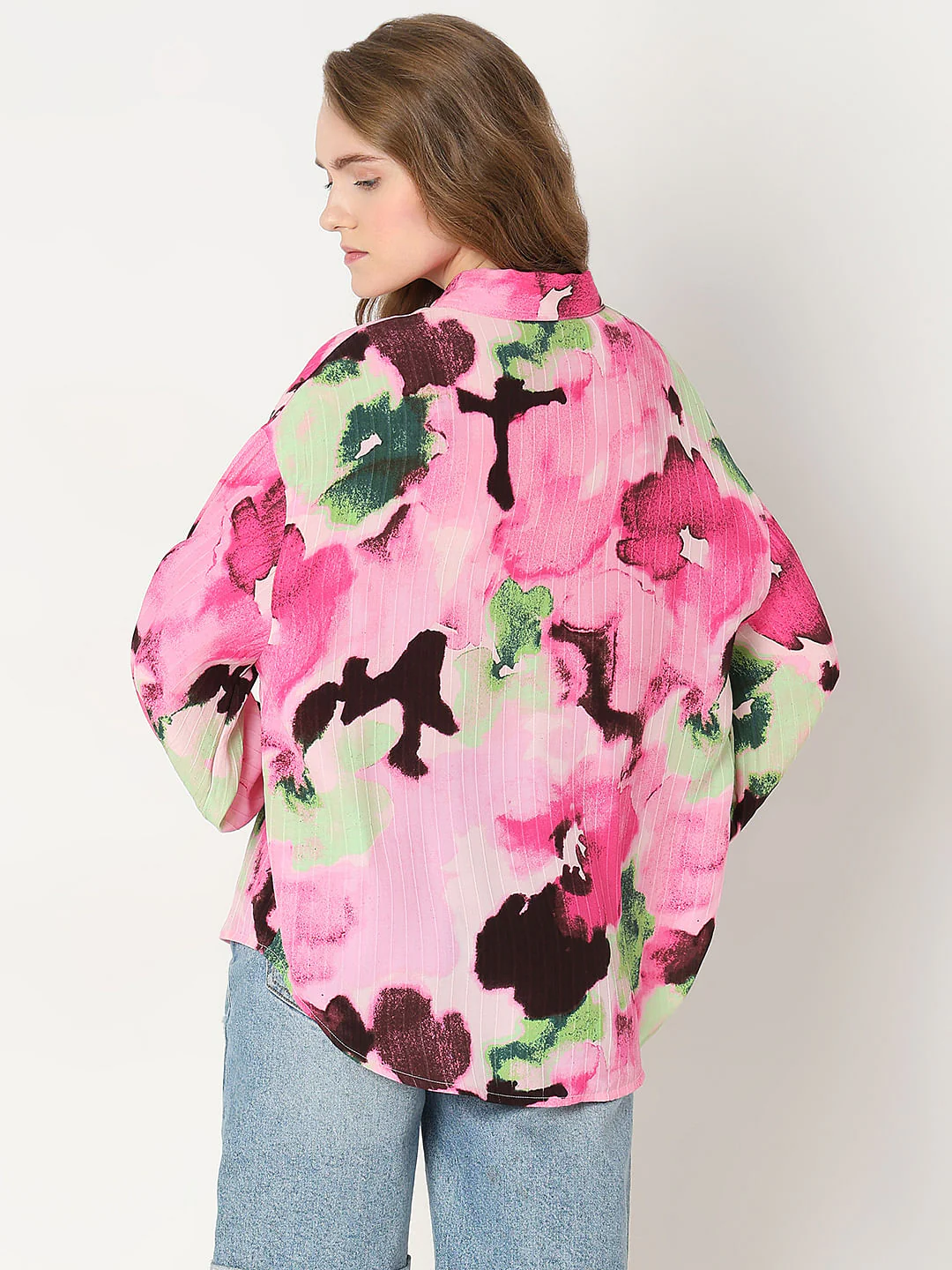 Pink Printed Asymmetric Shirt - Image 4