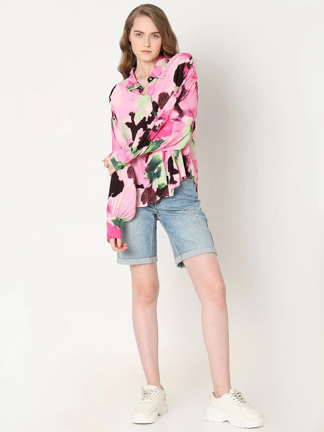Pink Printed Asymmetric Shirt - Image 5